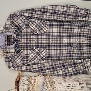 Ben Sherman Plaid Button-up Long Sleeve Shirt w/ Faux Pearl Snaps, XS